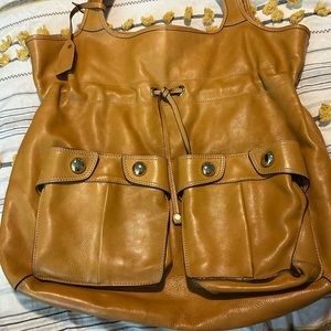 DKNY large caramel leather shoulder tote bag